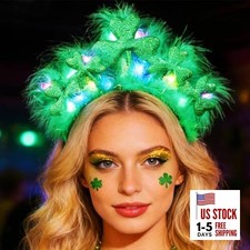 St. Patrick's Day Headband Light Up Shamrock Hair Band Green Headpiece Irish