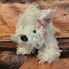 Webkinz White Terrier Plush Ganz Pink Bow Curly Fur Retired No Code HM106 Westie