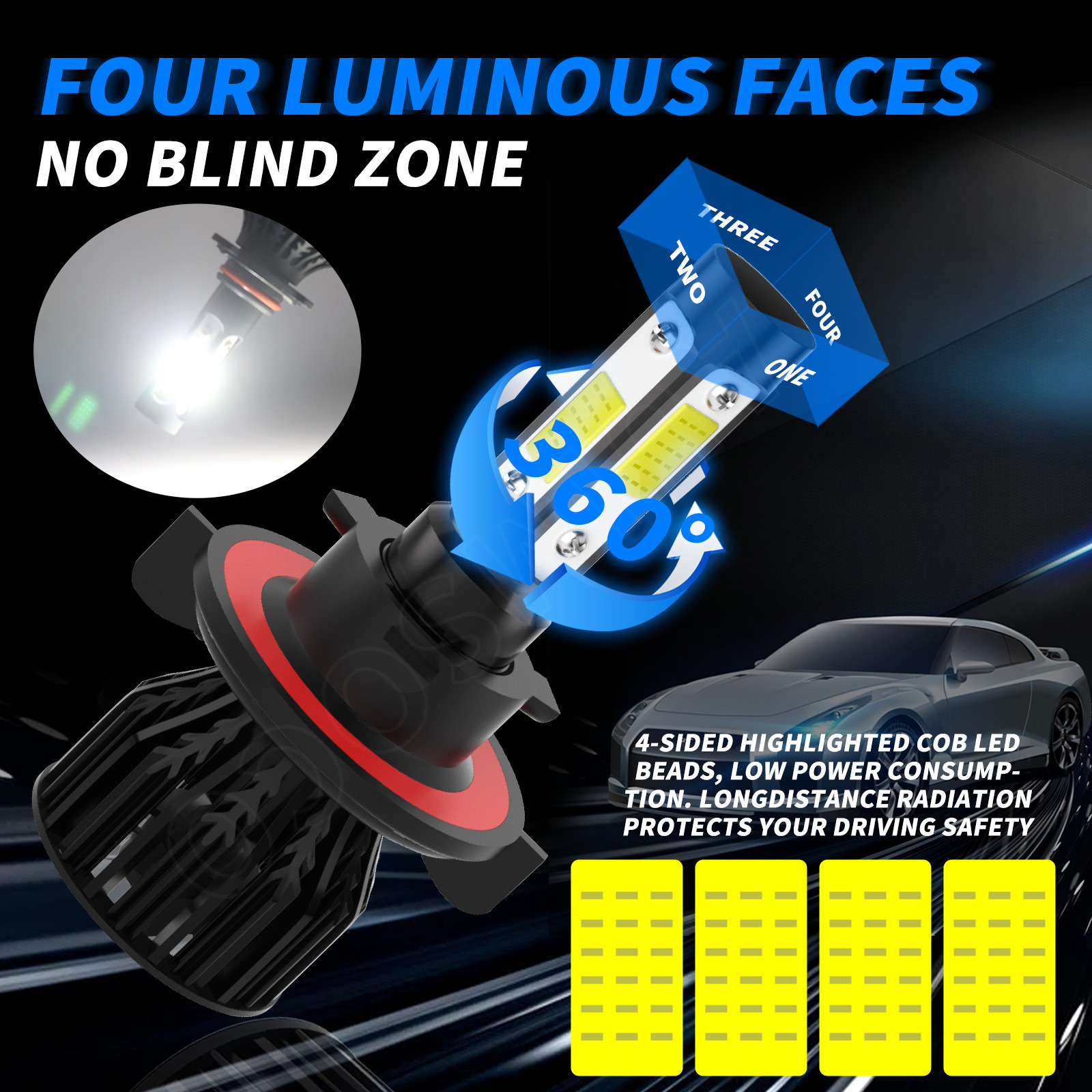 2X H13 9008 Super Bright LED Headlight Bulbs Kit 660000LM 6000K White Hi-Lo Beam