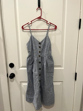 Japna Womens Size Small Blue and White Ticking Stripe Summer Dress