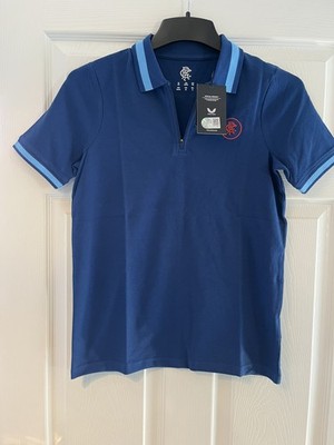 Brandneu mit Etikett Castore Rangers FC klassisches Poloshirt in Blau Größe JXL JUNIOR 164 CM REISSVERSCHLUSS