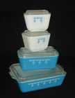 PYREX - 8 pc. SNOWFLAKE BLUE - White GARLAND Refrigerator, Lid Set - 501-502-503
