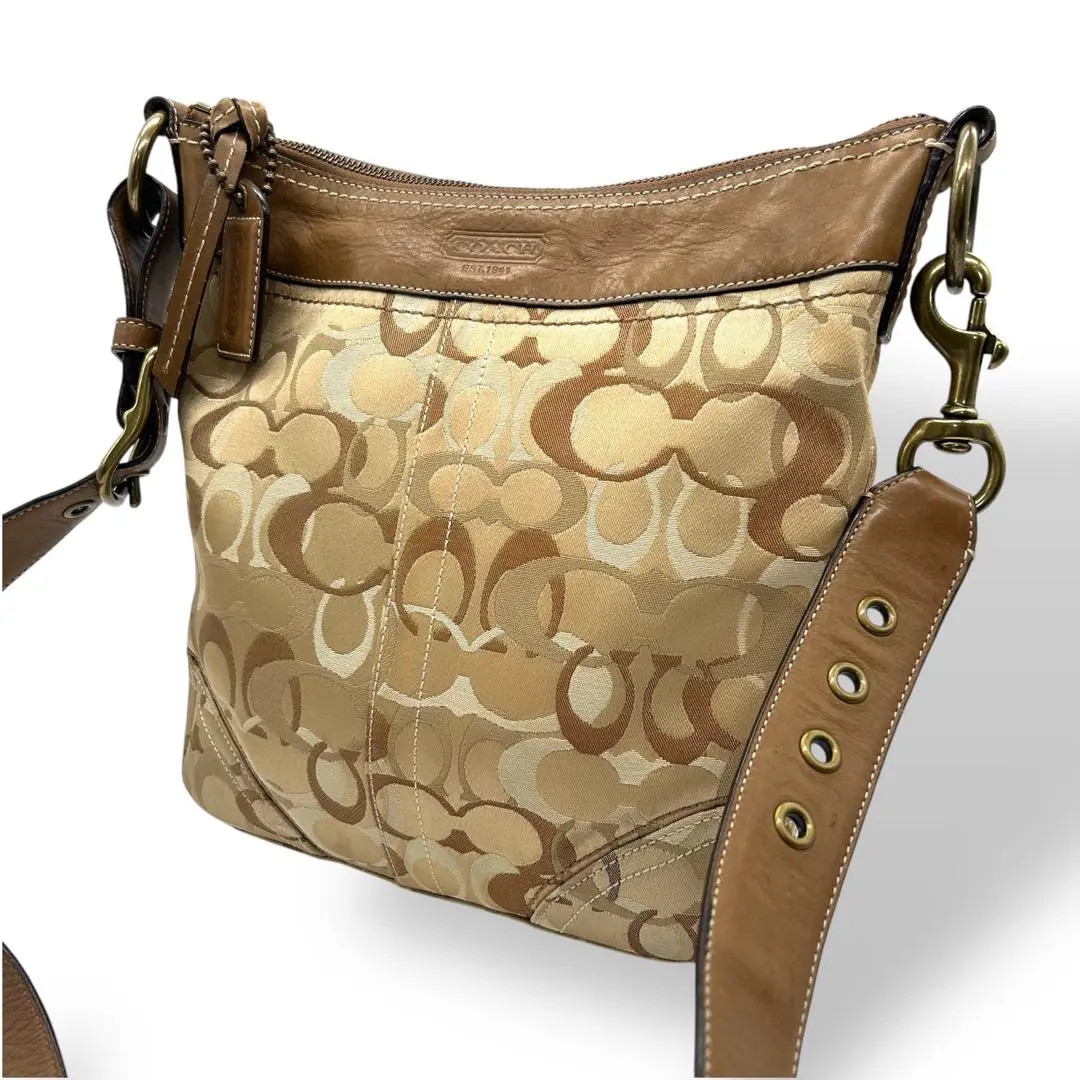 COACH signature multicolor logo embossed canvas and leather shoulder tote bag
