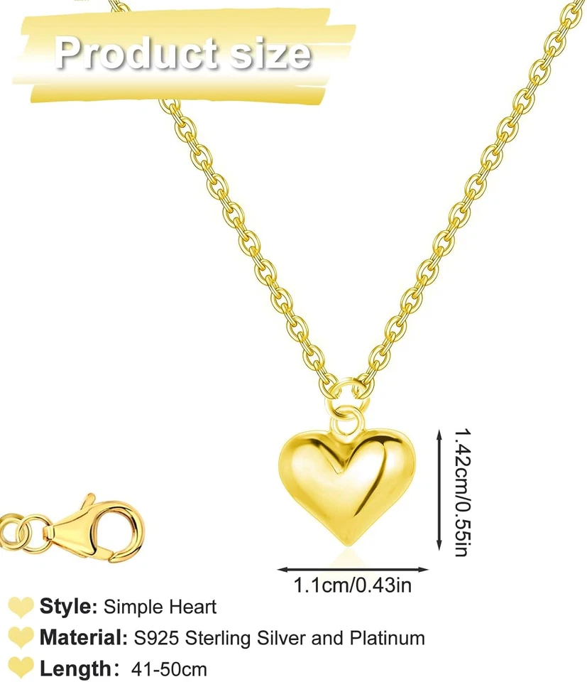Collana Donna Argento Oro Collanina Con Ciondolo Cuore in Argento 925 Regolabile - Immagine 4 di 4