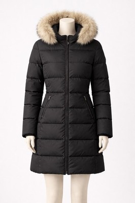 Womens Black Ralph Lauren Goose Down Puffer Parka Coat Shearling Lining Size M