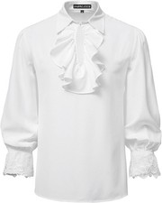 PARKLEES Men's Renaissance Pirate Ruffled Frilly Shirts Jabot Collar Victorian 