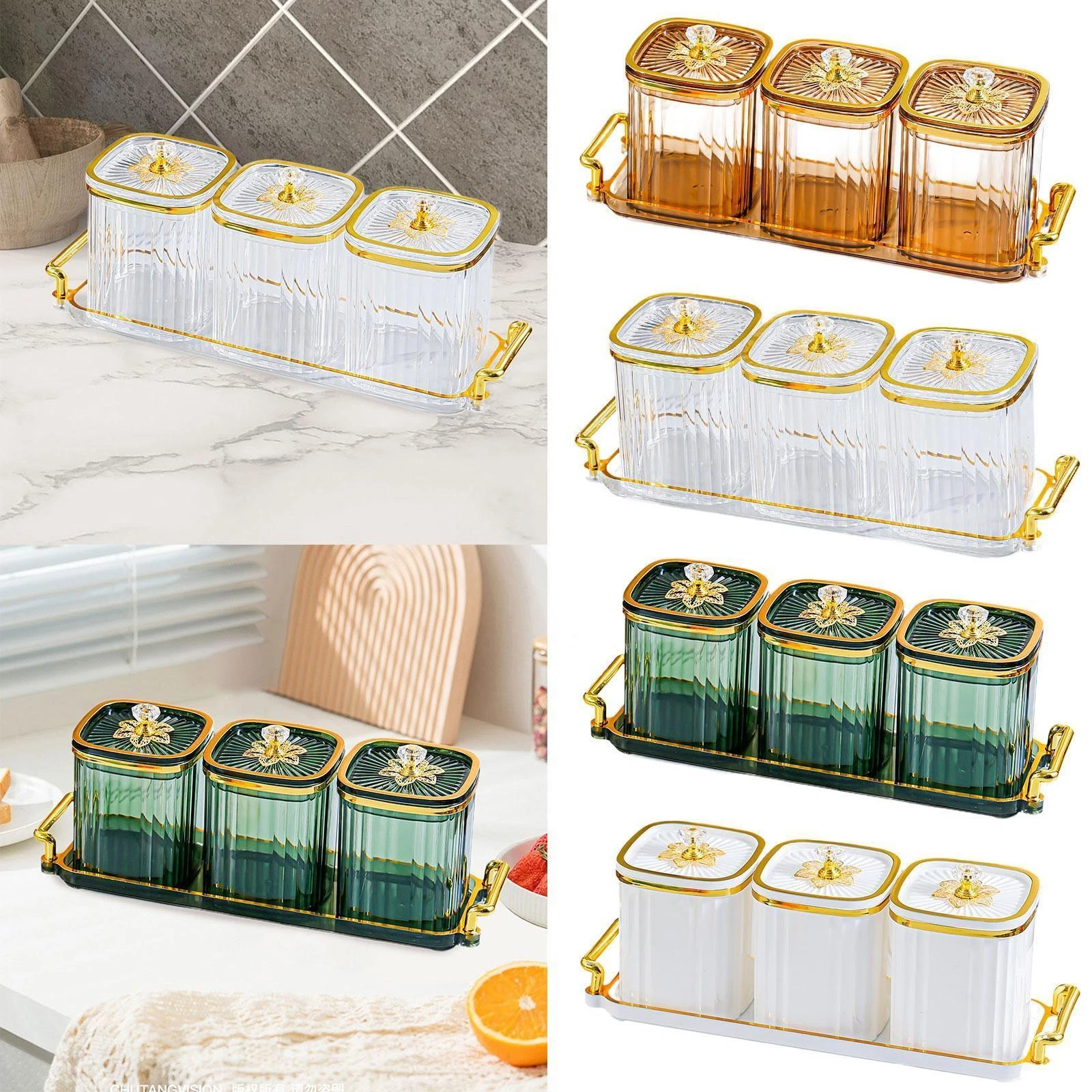 Condiment Canisters Seasoning Box Set with Lids Dried Fruit Snack Serving Plate