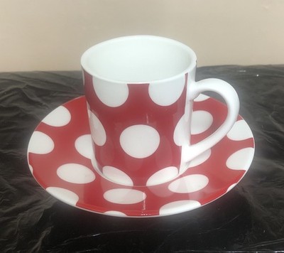 MAXWELL & WILLIAMS POLKADOT ROT & WEISS ESPRESSOTASSE & UNTERTASSE SET M5
