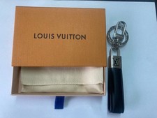 Louis Vuitton Logo Black Leather Bag Charm Keyring Key Holder w/Box Unused