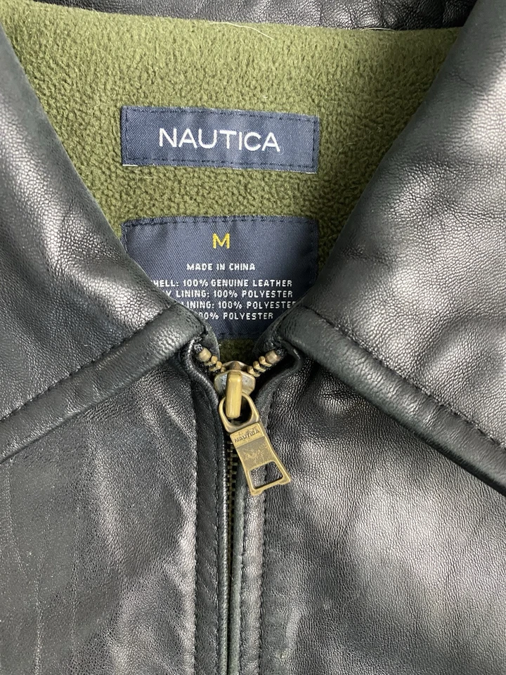 Chaqueta de Cuero Suave Nautica Forrada de Vellón Moto Bombardero Motociclista Negra Para Hombre Talla M Foto 4 de 4