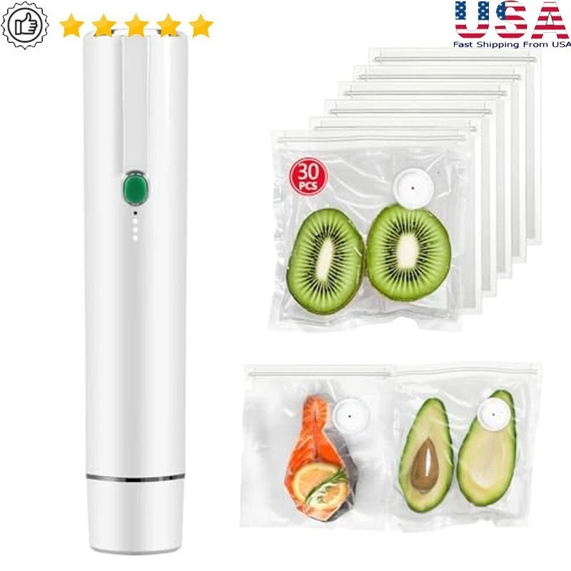 Compact Handheld Plastic Vacuum Sealer for Food 30 Reusable Vacuum Seal Bags