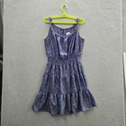 Gap Women Dress L Blue Floral Fit & Flare Cottagecore Ruffle Sleeveless