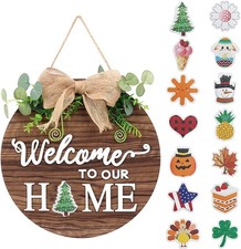Interchangeable Wooden Welcome Sign for Front Door   Rustic Farmhouse Porch D...