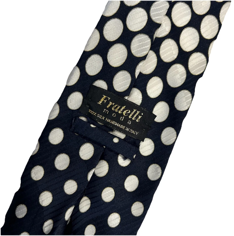 Corbata vintage Fratelli Moda 100 % seda hecha a mano Italia azul marino lunares ancha Foto 2 de 3