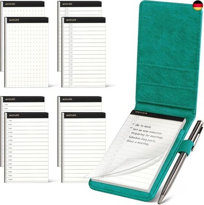 WEMATE Notizblockhalter aus PU-Leder ? Mini-Notizblöcke mit 8 Minen und 