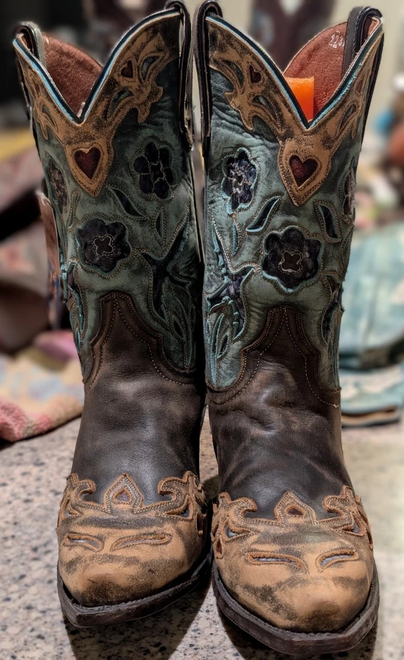 Puntera corta de cuero Dan Post, Bluebird, 8,5 turquesa usada en excelente estado, ¡impresionante bota! Foto 2 de 4