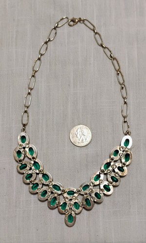 Vintage Sterling Green Crystal Necklace 77 gms REDUCED!! - Picture 2 of 2