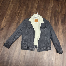 Levi's Premium Boys Sherpa-Lined Denim Trucker Jacket Gray Size M Button