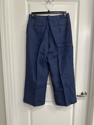 Lauren Ralph Lauren 100% Linen Pinstripe Trousers Blue White Size 8 NWT $195 - Picture 3 of 7