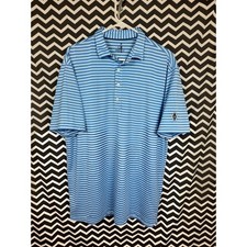 Johnnie O Mens XL Blue Striped Performance Polo Shirt Short Sleeve Golf Top