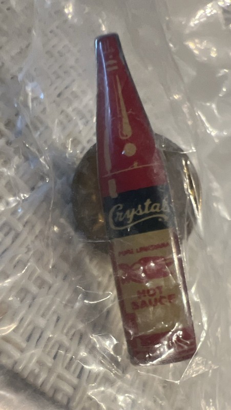 Crystal Hot Sauce Bottle Advertising Pinback Button Pin - Crystal Hot Sauce Pin