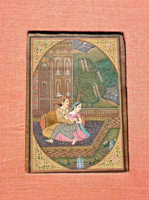 Indo-Persian Miniature: Romantic Couple, Provincial Mughal, North India c. 1800
