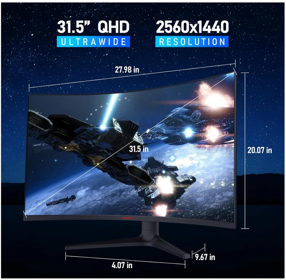 32 Inch Curved Gaming Monitor, QHD 1440P, 170Hz, VA 1500R Ultrawide Screen - Image 2 of 4
