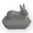 Westmoreland Milk Glass Bunny on Nest Rabbit Covered Candy Dish 7" Vintage READ!