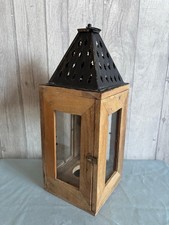 Rustic Wood, Metal & Glass Candle Lantern – 40cm Height