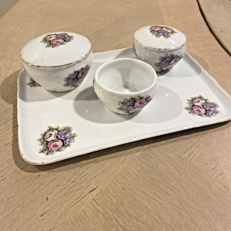 Vintage Czech Slovakia Porcelain White w Purple Flowers 9” Tray Serving Vanity