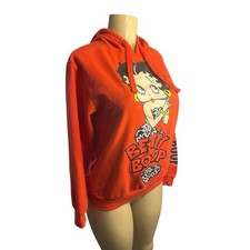 Women M Betty Boop Red Hooded Pullover Sweatshirt Graphic Retro