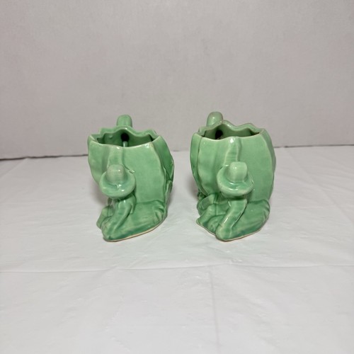 Pair McCoy Cactus Cowboys Planter Mint Green Boho Southwestern 3-1/4" Tall Vtg - Imagen 8 de 9