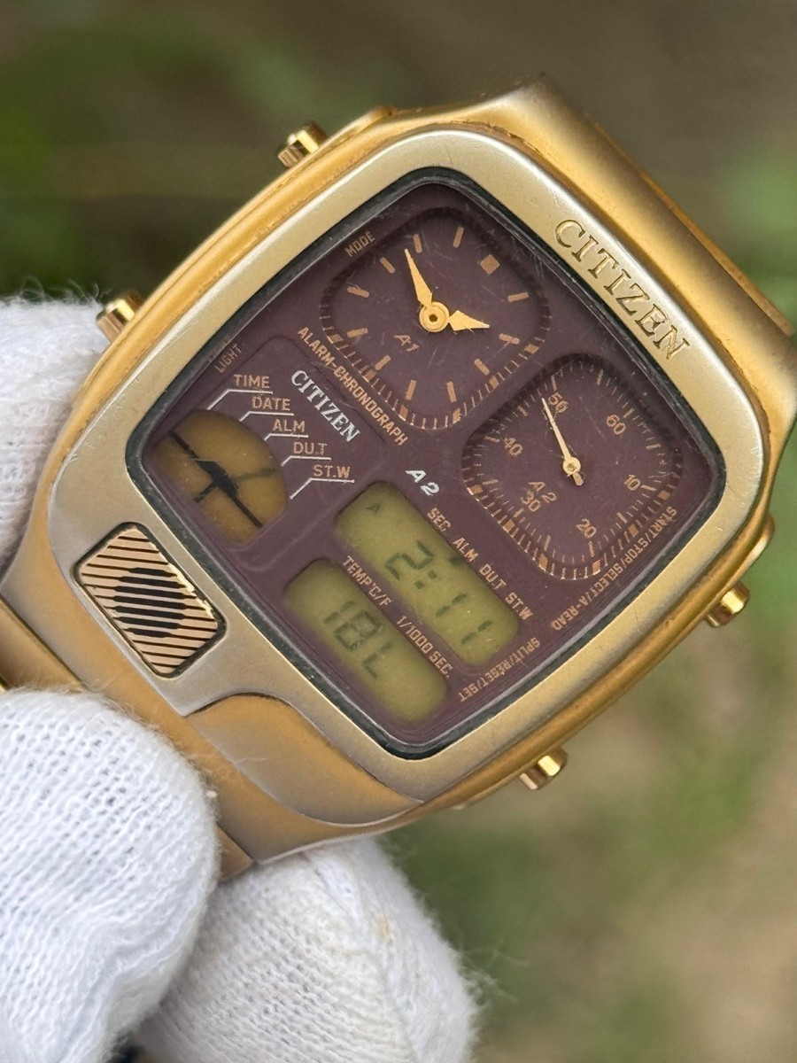 Vintage Citizen Ana-Digi Temp Gold Tone Dual Time Quartz Men's