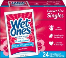Wet Ones Antibacterial Hand Wipes Singles - Fresh Scent - 24ct