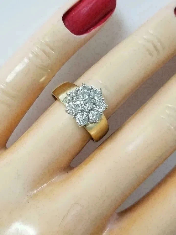 2Ct Round Cut Lab-Created Diamond Cluster Wedding Ring 14K Yellow Gold Plated - Image 3 of 4