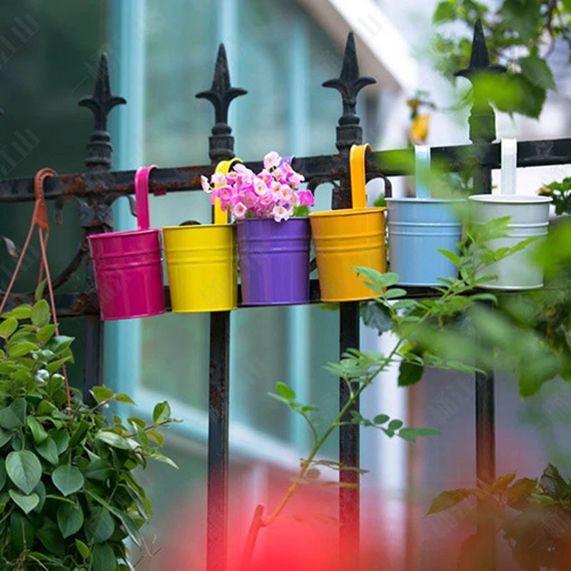 Eisen Blumentopf mit Haken Wandbehang Blechkorb für drinnen draußen - Bild 2 von 4
