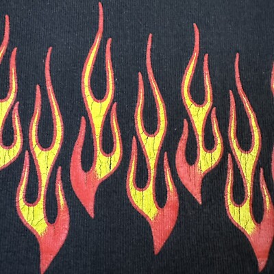 NO BOUNDARIES - Vtg 90s-Y2K Chest Stripe 2-Sided Flame Fire T