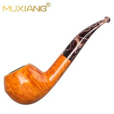 MUXIANG Smooth Briar Wooden Tobacco Pipe Classic Freehand Pipe 9mm Lucite Stem