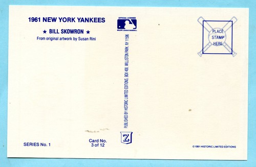 1991 Historic Limited Editions 1961 Yankees Postcard Series 1 Bill Skowron #3 - Picture 2 of 2