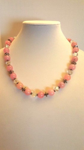 Collana artigianale in quarzo rosa tondo naturale, perle sfaccettate e argento - NUOVO - Foto 3 di 8