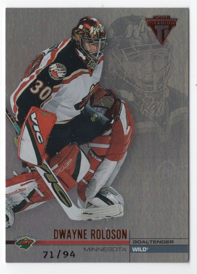 2001-02 Pacific Private Stock Titanium Hobby Red Dwayne Roloson 71/94 Minnesota