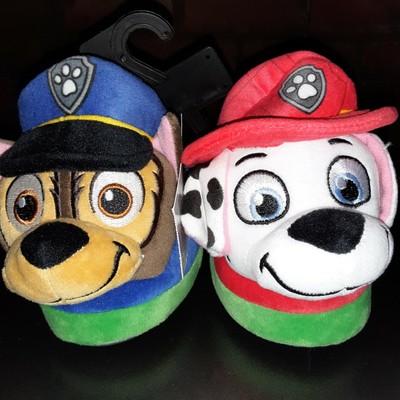 NEW Paw Patrol Nickelodeon Sz 5-6 Soft Boys Slippers Marshall Chase NWT