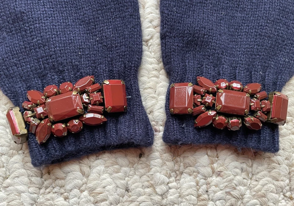 Guantes J CREW $118 Azul Marino con Joyas OS NUEVOS RAROS Foto 3 de 3