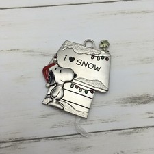 Hallmark Peanuts Snoopy  Woodstock Metal Doghouse I Love Snow Ornament
