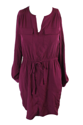 burgundy utility dress Maison Jules Womens Purple Cuffed V Neck Knee Length Dress Size: XS