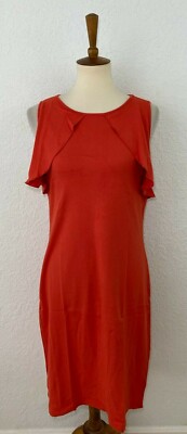 Three Dots Womens Knit S/L Ruffle Dress Red Clay Size XL