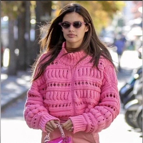 Isabel Marant Zoe Oversized Open-knit Turtleneck Sweater in Pink Size 36 - Picture 2 of 7