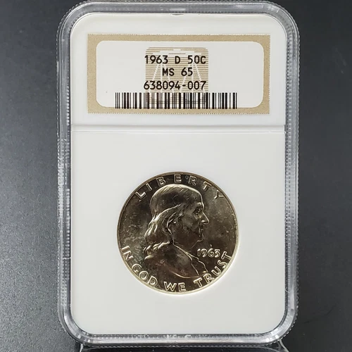 1963 D Franklin Silver Half Dollar Coin NGC MS65 GEM BU NOT MUCH TONING