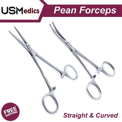 Pean Clamp Forceps Straight & Curved Surgical Hemostat Veterinary Pliers NEW