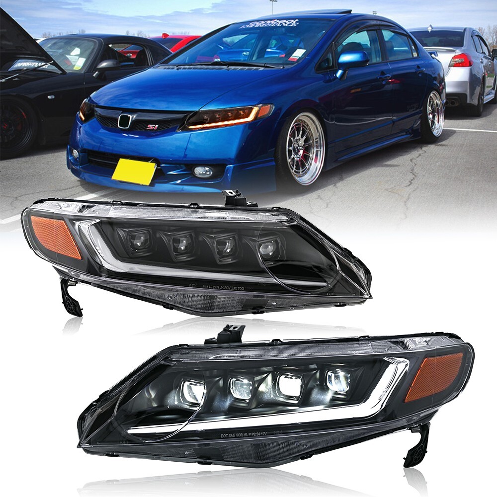 Pair LED Projector Headlight For Honda Civic FD2 2006-2011 Head